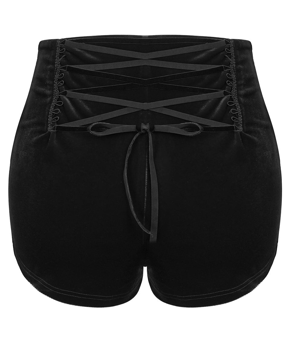 Black Velvet Zip Chain Hot Pants