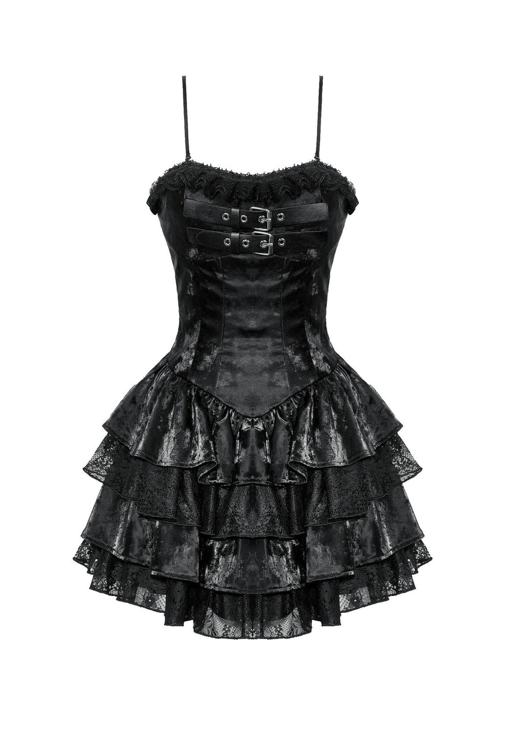 Shiny PU Leather Layered Buckle Dress