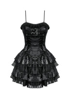 Shiny PU Leather Layered Buckle Dress