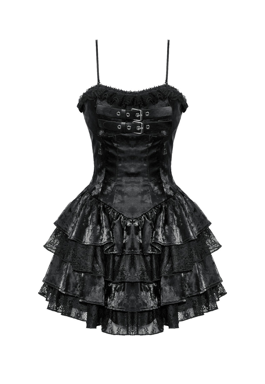 Shiny PU Leather Layered Buckle Dress