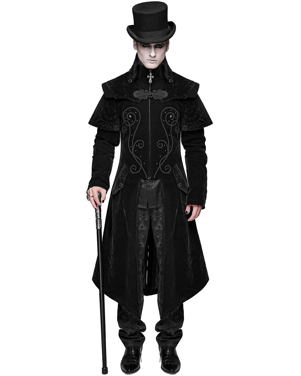 Cape Collar Crucifix Gothic Long Black Coat
