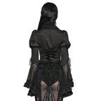 Flared Sleeve Lace High Neck Corset Style Blouse