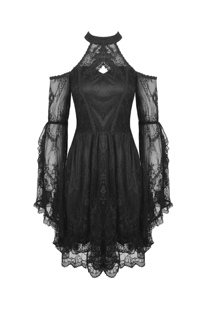 Net Cutout Flare Armed Dress