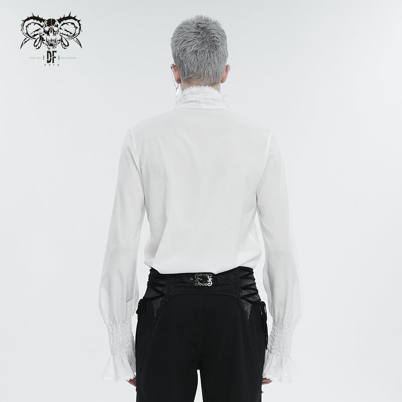 White Ruffle Pleat High Neck Shirt