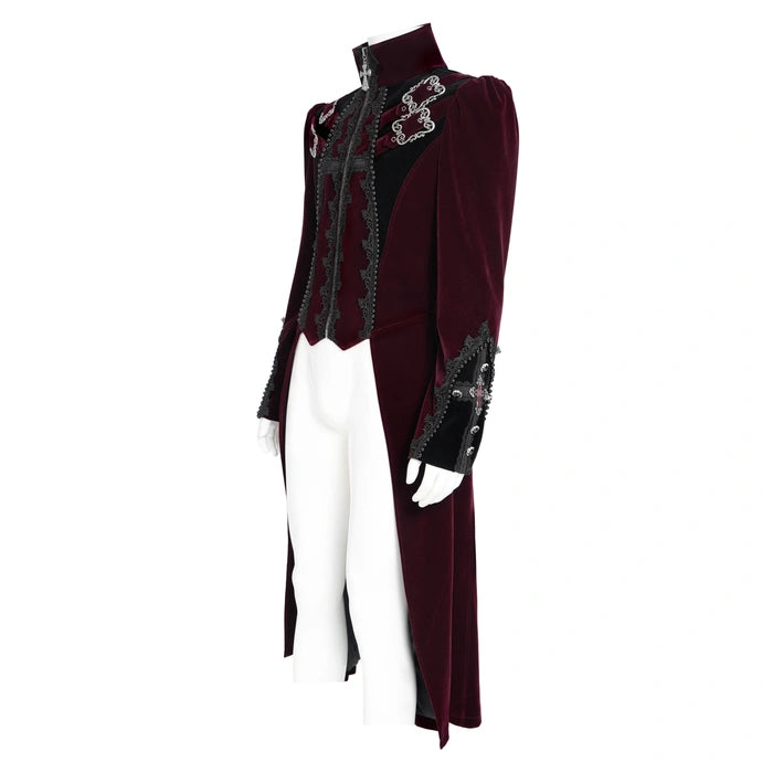 Big Buckle Zip Long Velvet Burgundy Jacket