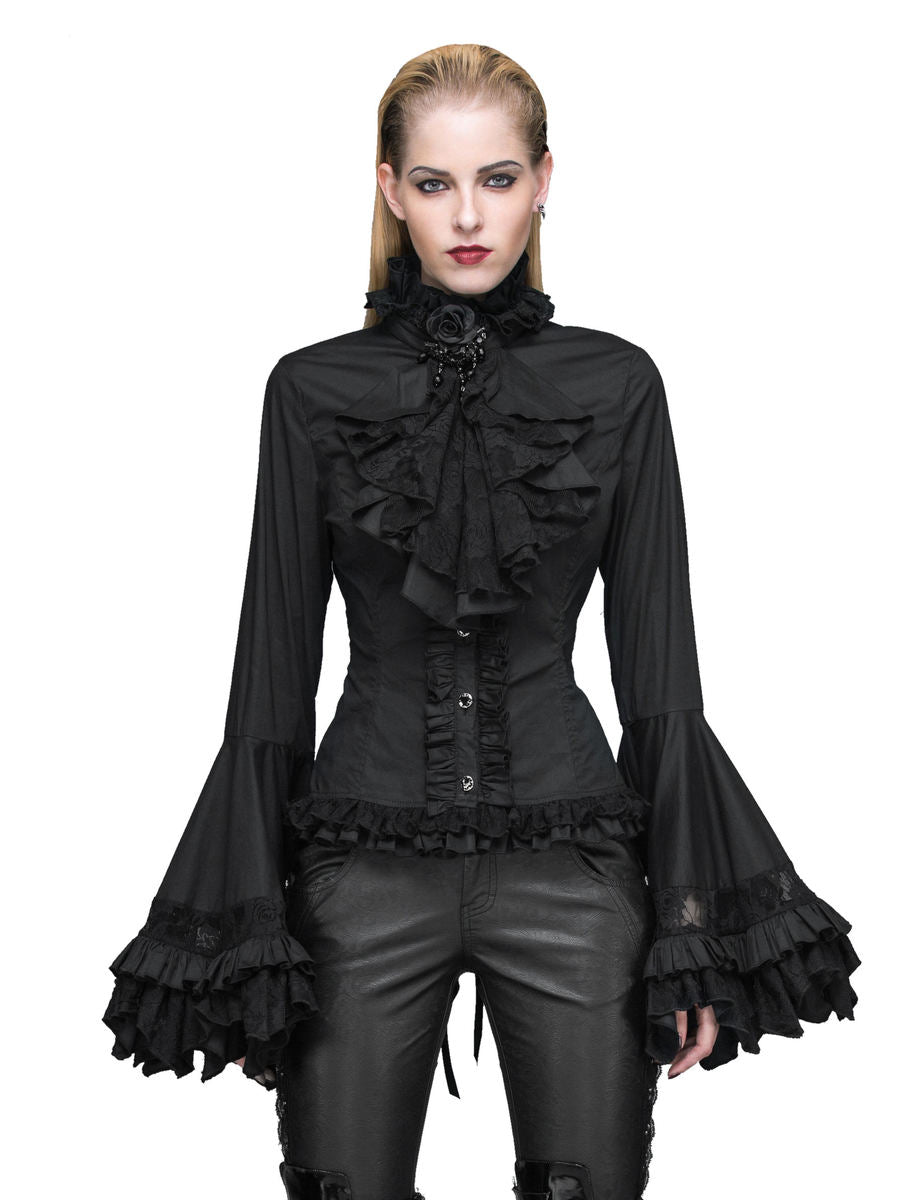 Flared Ruffle Sleeve Rose Cravat Blouse