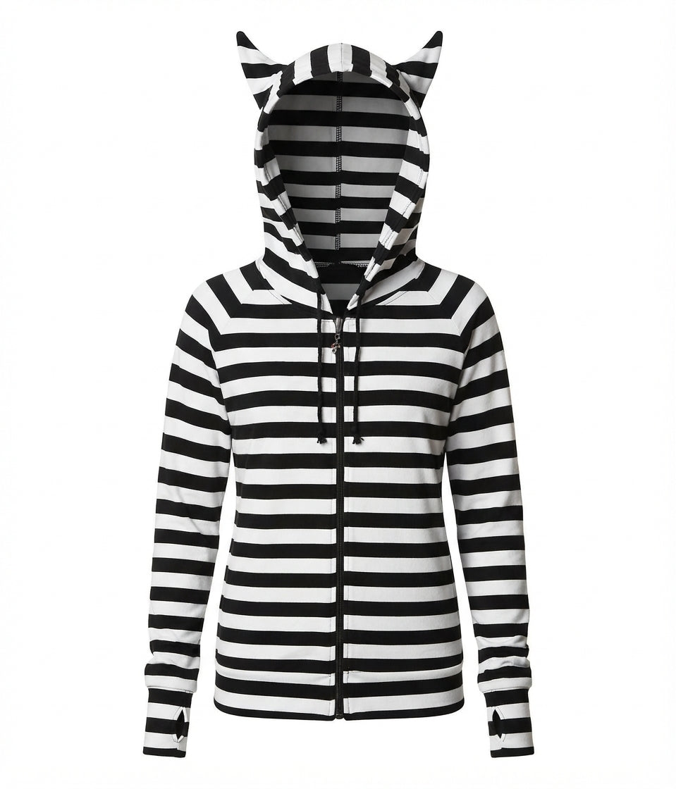 White Stripe Cat Ear Jacket