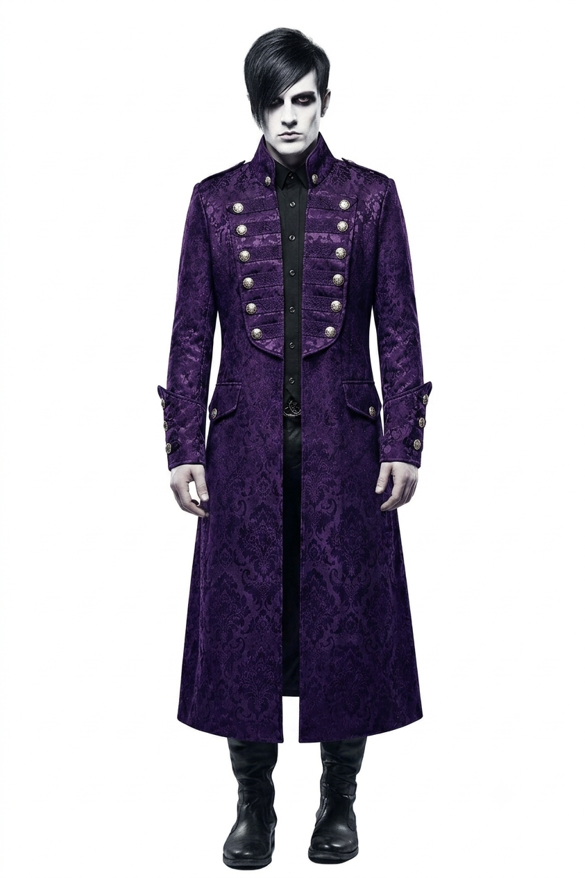 Long Purple Brocade Gothic Jacket