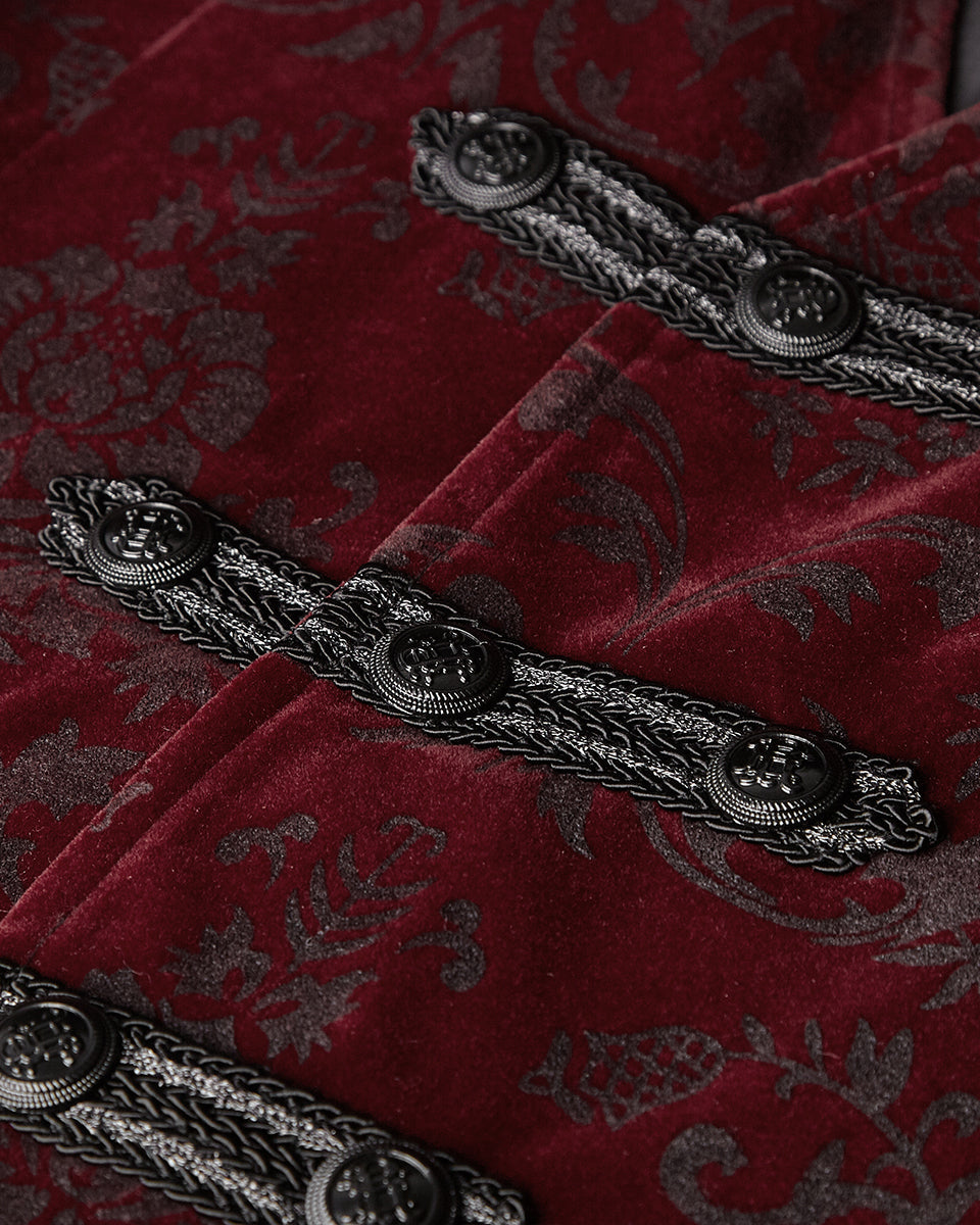 Red Alcazar Button Up Velvet Waistcoat