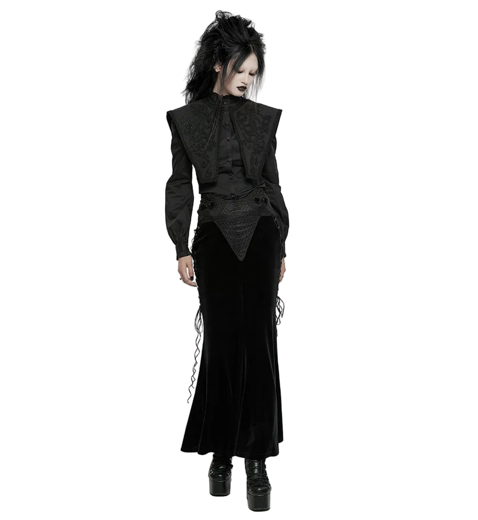 Embroidered Gothic High Neck Shirt Blouse