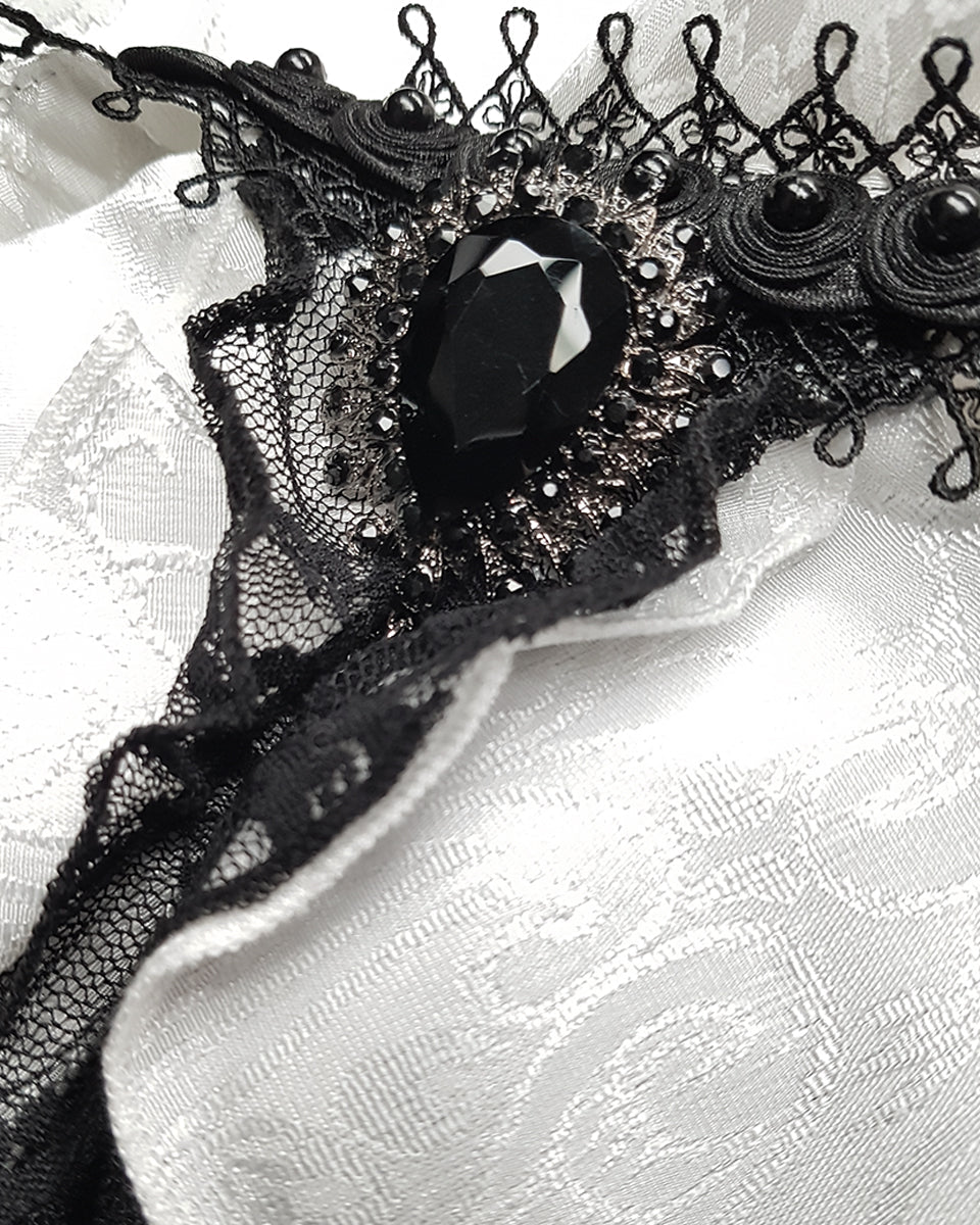 White Ruffle Jewel Cravat
