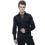 Lace Up Collar Patterned Shirt