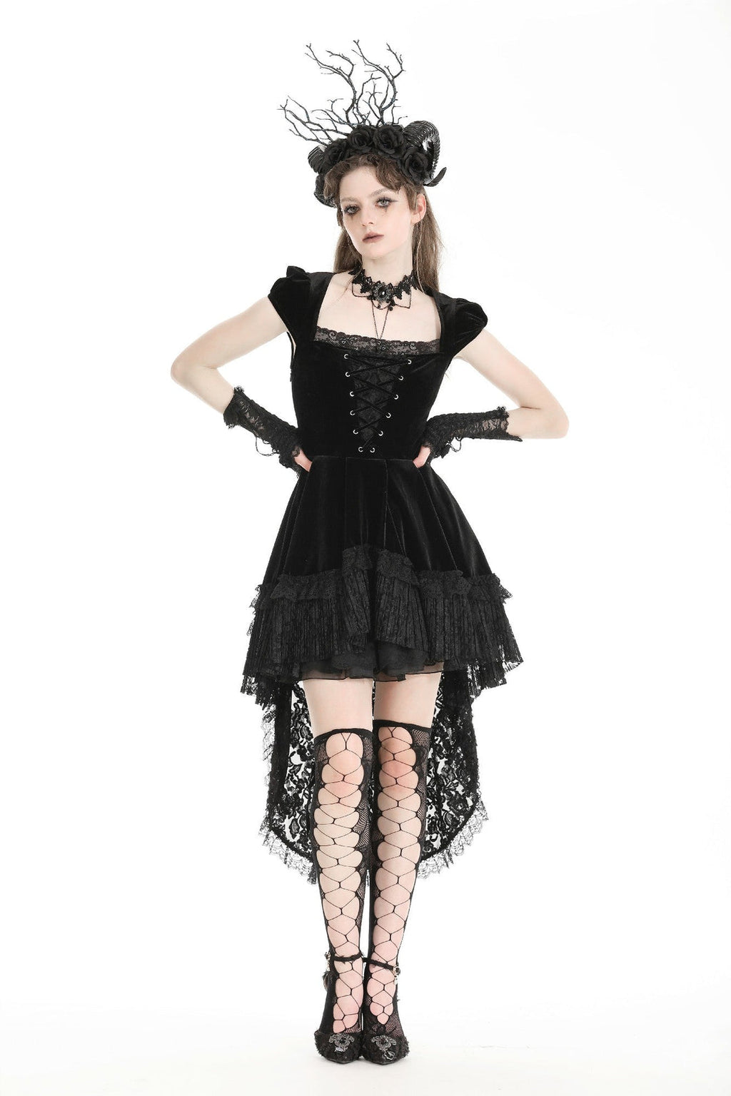 Velvet Lace Train Party Dress
