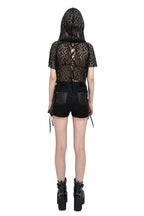 Crop Crochet Back Lace Up Hood