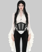 Cream Flared Sleeve Key Heart Charm Blouse
