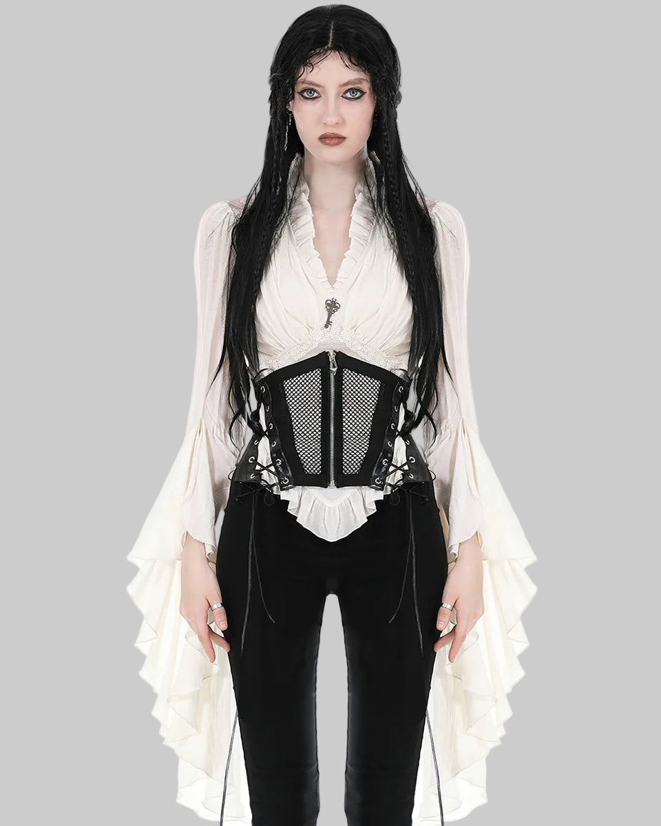 Cream Flared Sleeve Key Heart Charm Blouse