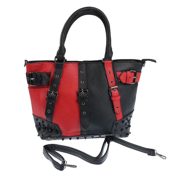 Black & Red Buckle Stud Handbag
