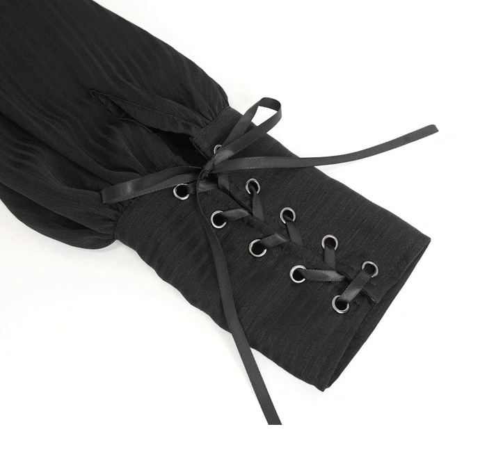 Black Pinstripe Ruffle Shirt