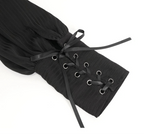 Black Pinstripe Ruffle Shirt