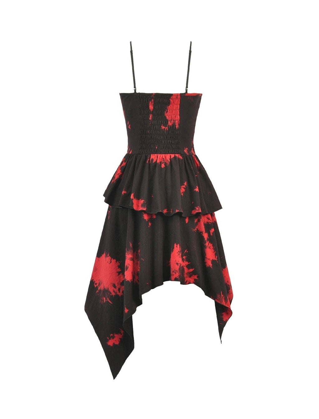Black & Red Tie Dye Net Layered Dress