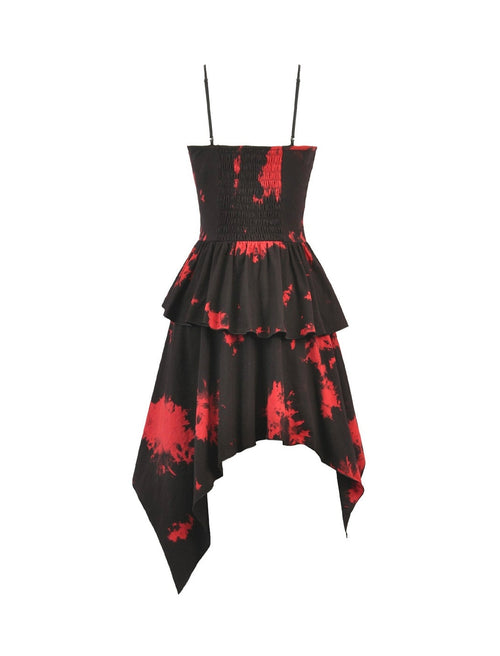Black & Red Tie Dye Net Layered Dress