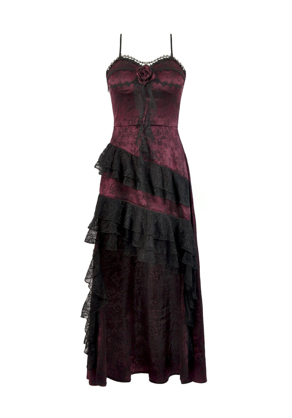 Red Rose Ruffle Asymmetrical Dress