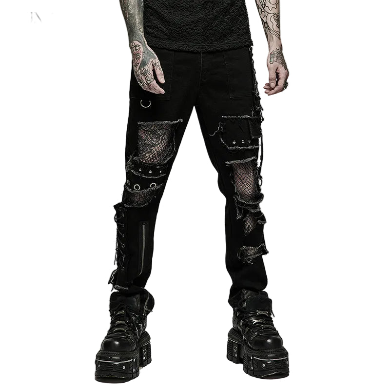 Punk Net Cutout Trousers
