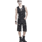 Eyelet Ripped Washed Denim Look Shorts