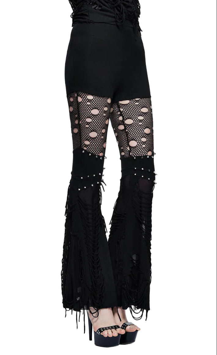 Thigh Net Cutout Flare Trousers
