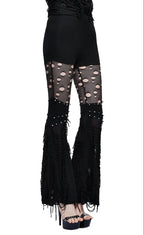 Thigh Net Cutout Flare Trousers