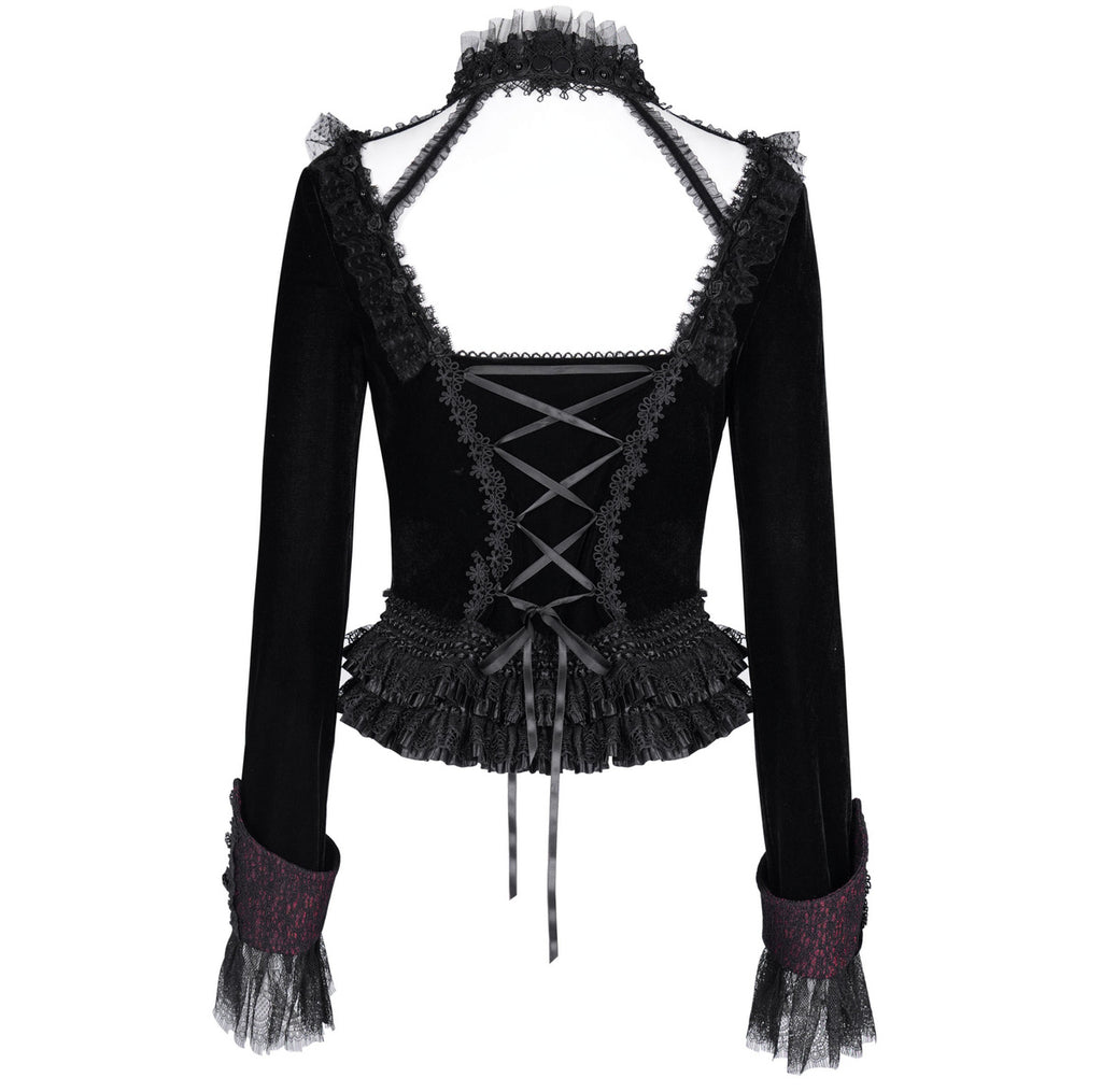 Gothic Cut Out Lace Hem Blouse