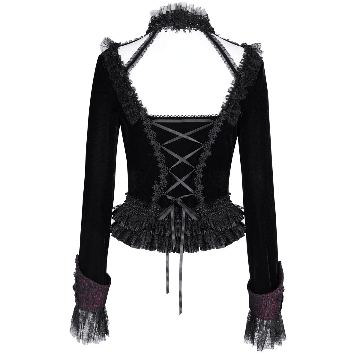 Gothic Cut Out Lace Hem Blouse