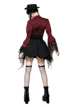 Red Ruffle Neck Trail Sleeve Blouse