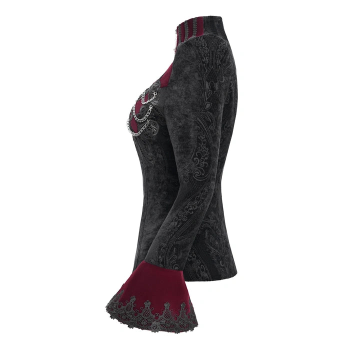 Black & Wine Chained Velvet Jacket