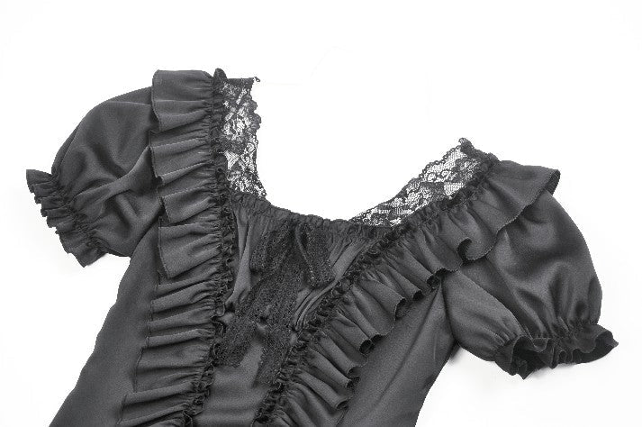 Ruffle Pleat Lace Blouse