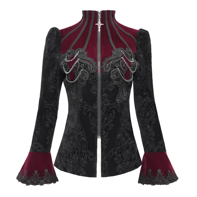 Black & Wine Chained Velvet Jacket