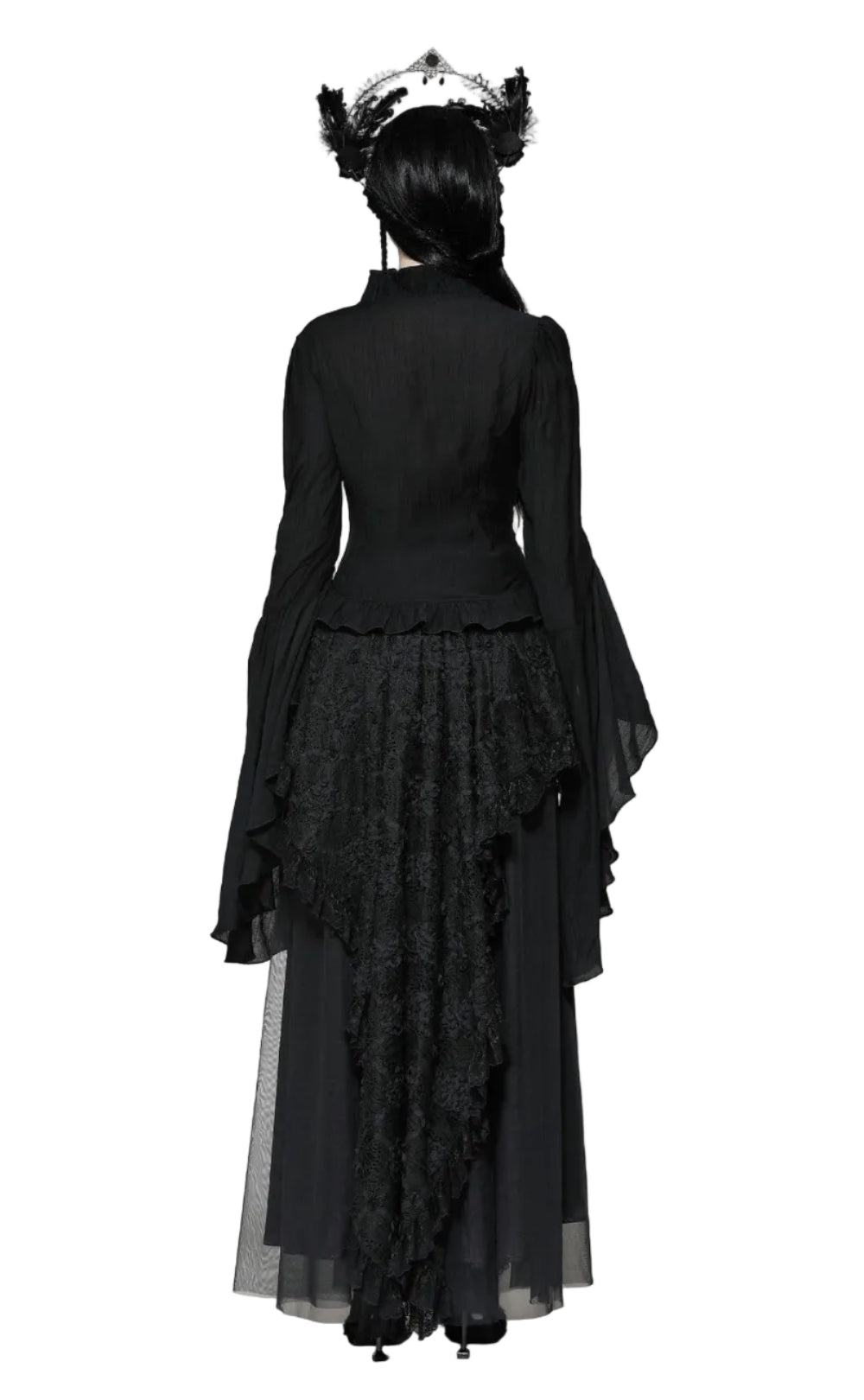 Black Flared Sleeve Crucifix Charm Blouse