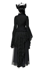 Black Flared Sleeve Crucifix Charm Blouse