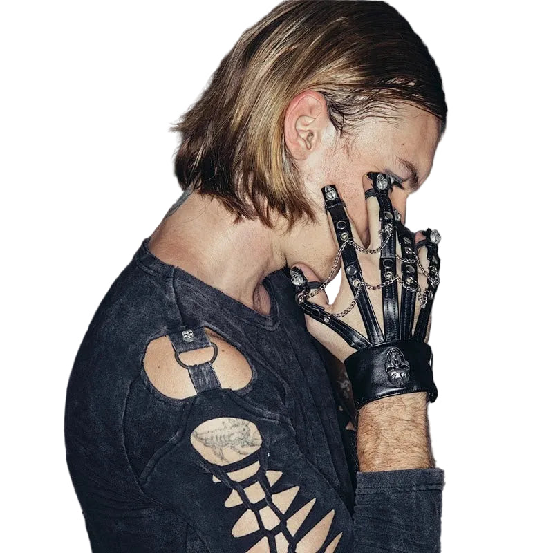Men’s Skeleton Skull Chain Hand Claw Glove