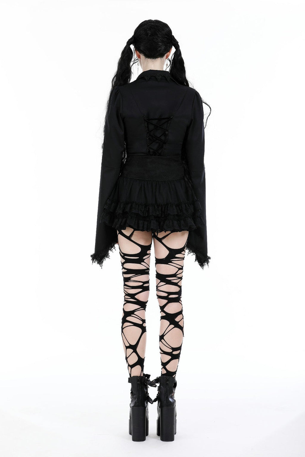 Punk Eyelet Lace Up Ruffle Mini Skirt