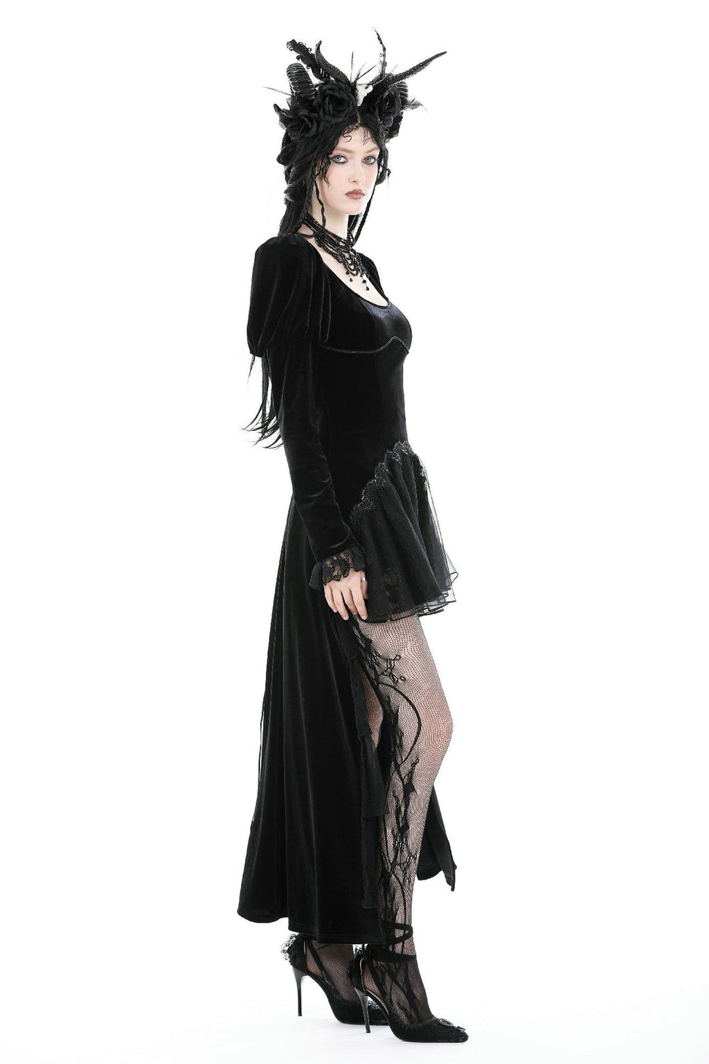 Velvet Ruffle Hi-Lo Dress