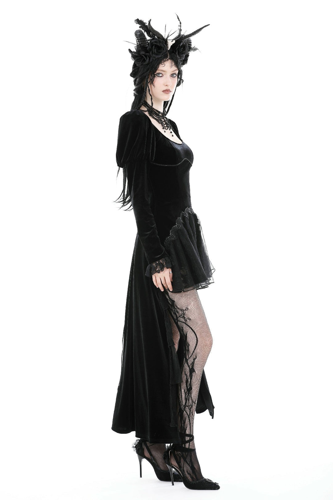 Velvet Ruffle Hi-Lo Dress