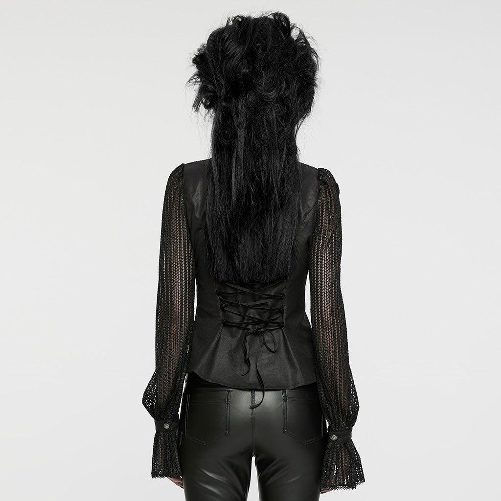 Ruched Mesh Sleeve Blouse