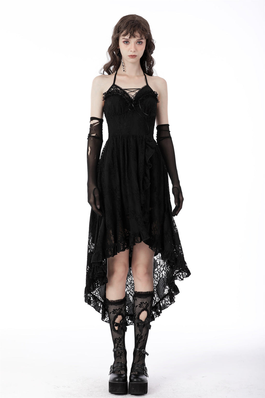 Dovetail Halter Neck Lace Net Dress
