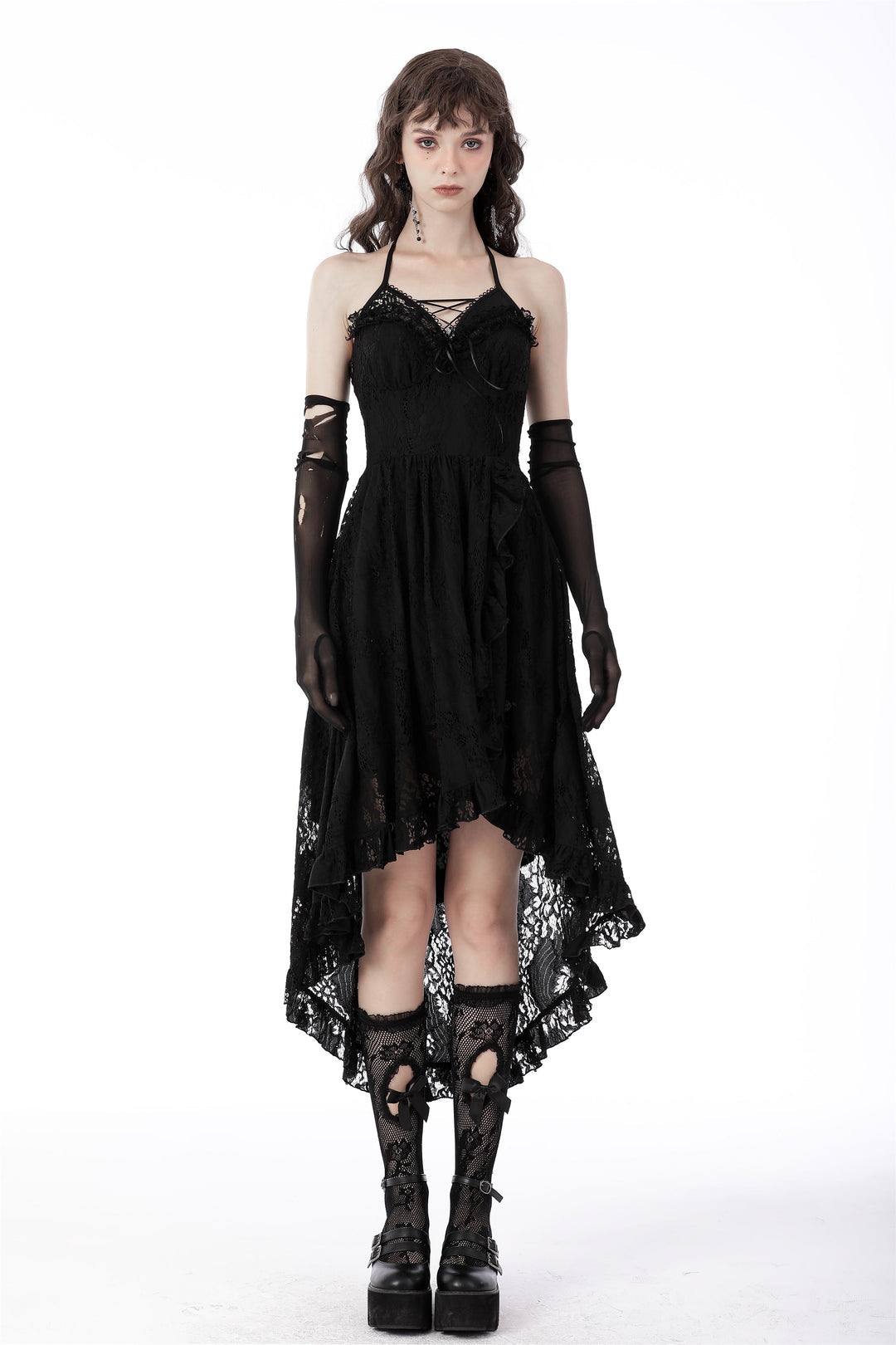 Dovetail Halter Neck Lace Net Dress