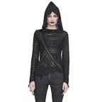 Diagonal Shoulder Zip Sheer Hooded Top