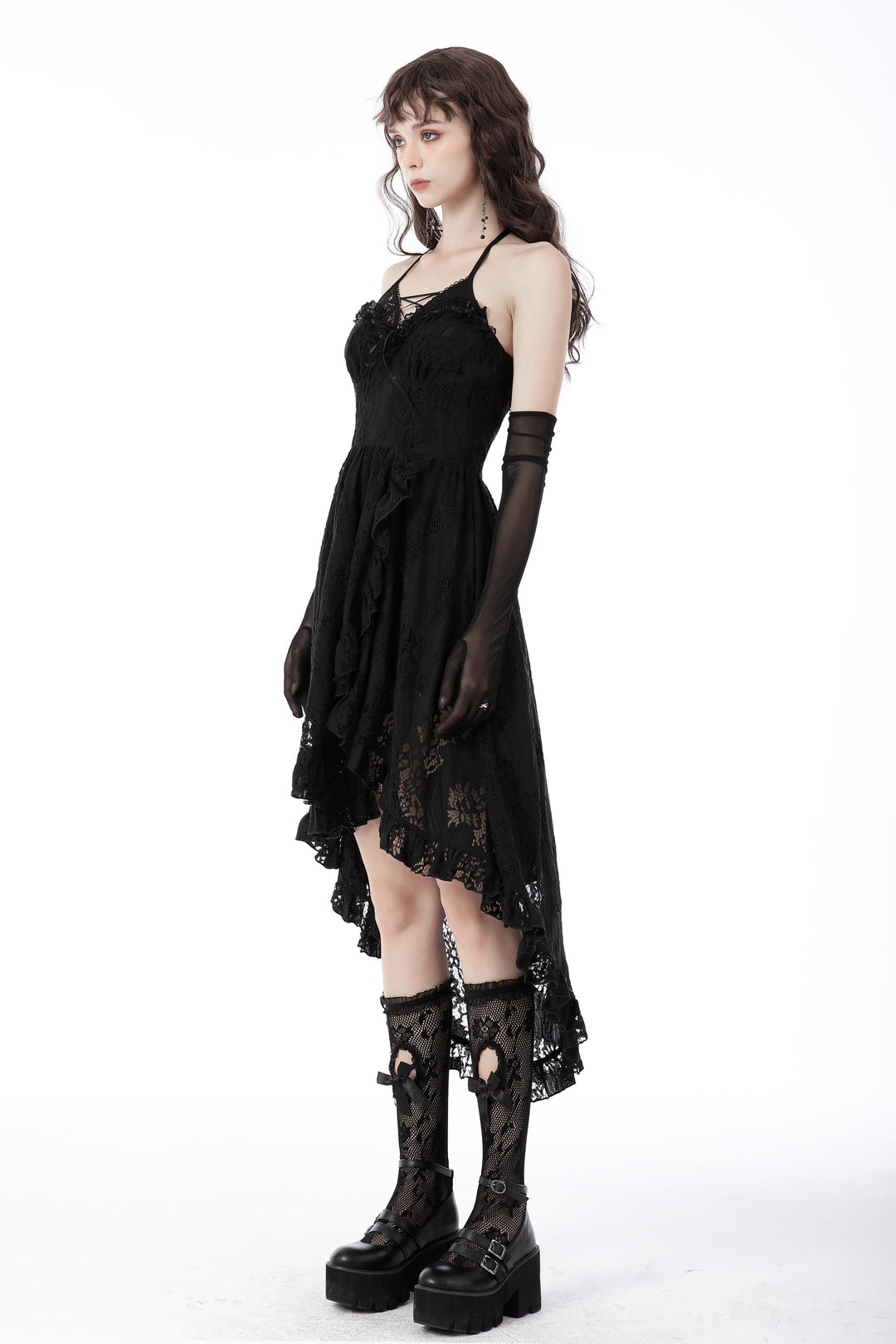 Dovetail Halter Neck Lace Net Dress