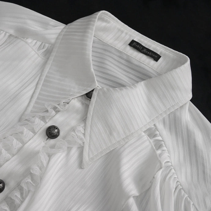White Pinstripe Ruffle Shirt