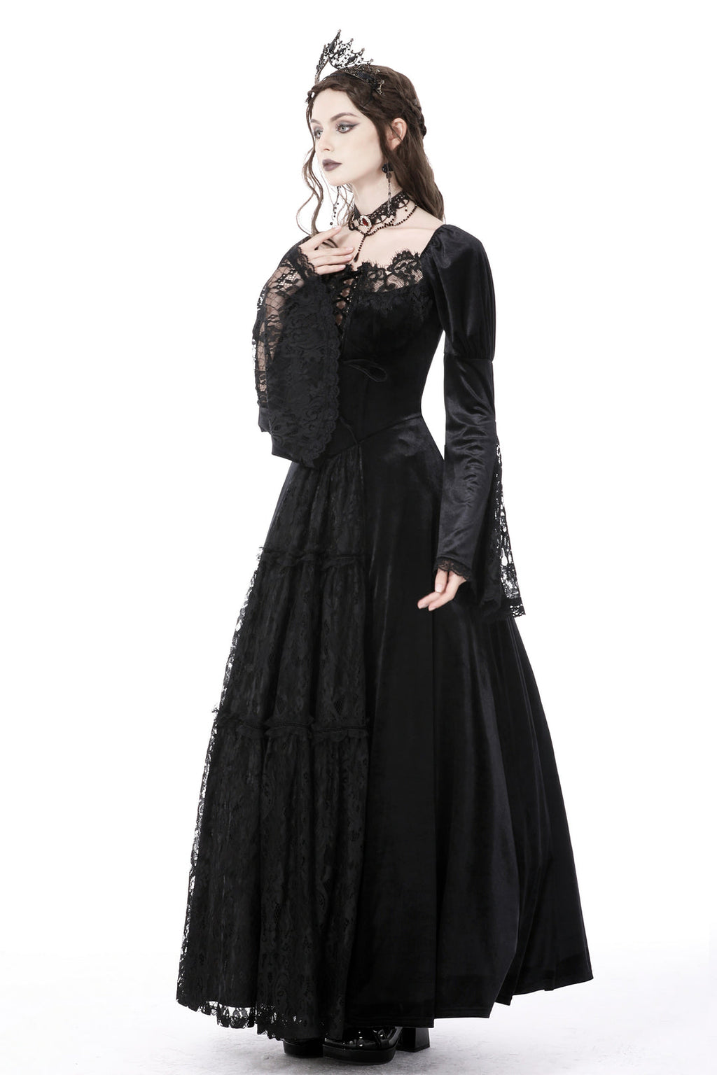 Velvet Lace Detailed Maxi Dress