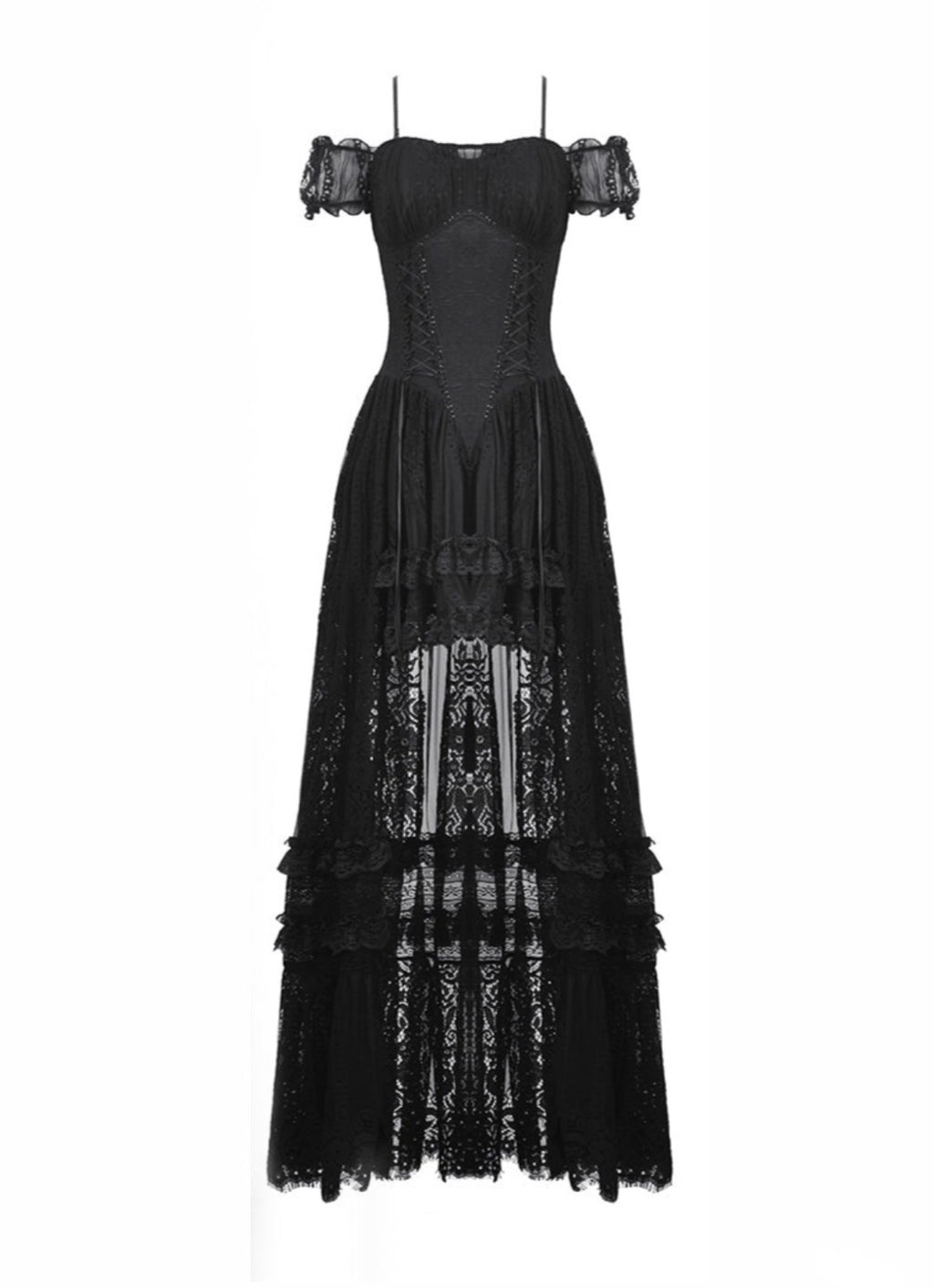 Romantic Lace Trail Bardot Strap Dress